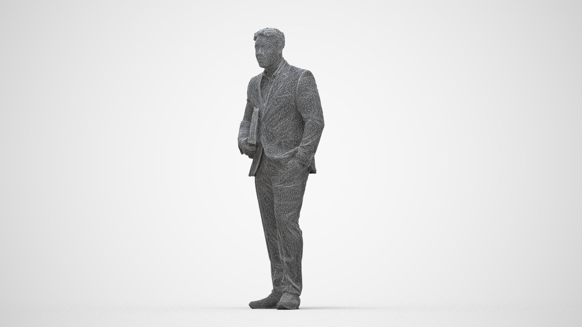 3D people model man business, scanned human for 3ds Max rendering, wireframe back view