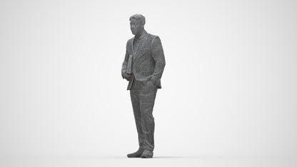 3D people model man business, scanned human for 3ds Max rendering, wireframe back view