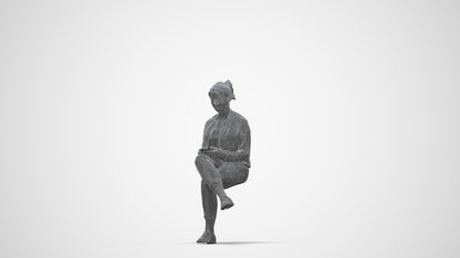 scanned 3D woman casual sitting, photogrammetry people for Enscape and V-Ray, wireframe back view