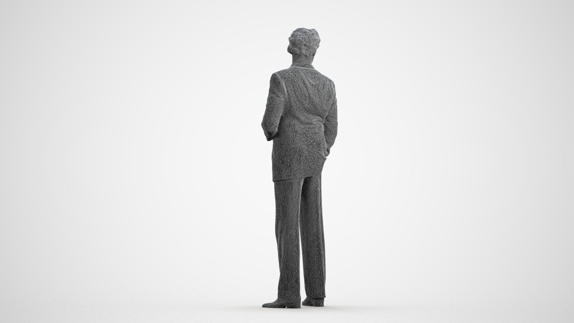 3D scanned man business, photorealistic archviz people for Enscape and SketchUp, wireframe front view