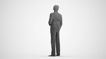 3D scanned man business, photorealistic archviz people for Enscape and SketchUp, wireframe front view