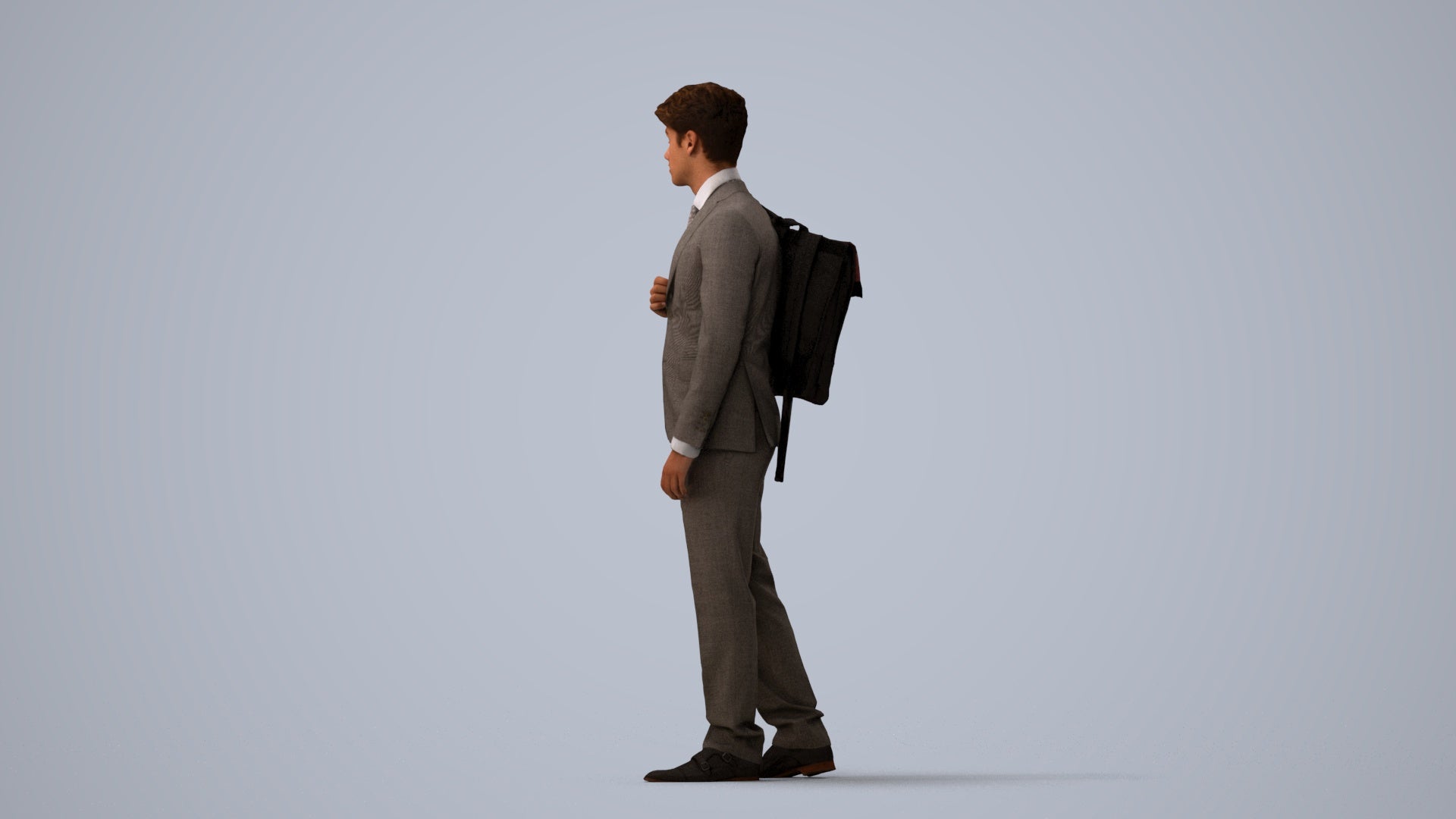 3D scanned man walking business, photorealistic archviz people for Enscape and SketchUp, three-quarter view render