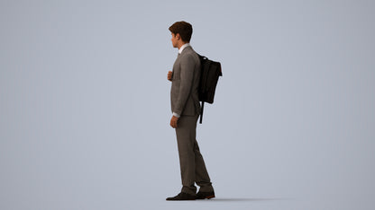 3D scanned man walking business, photorealistic archviz people for Enscape and SketchUp, three-quarter view render