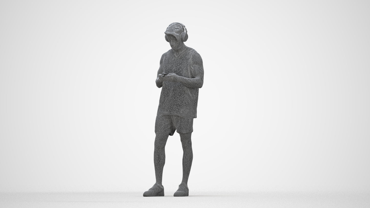 realistic 3D human man sport standing, archviz people FBX OBJ for Blender, wireframe back view