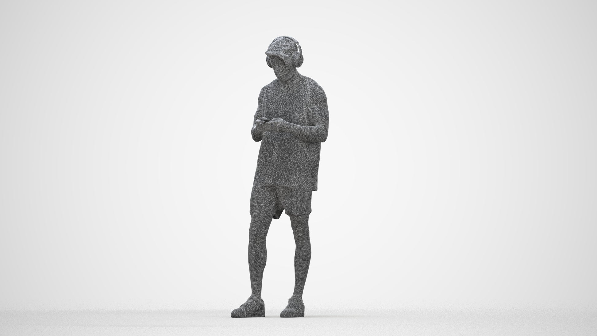 realistic 3D human man sport standing, archviz people FBX OBJ for Blender, wireframe back view