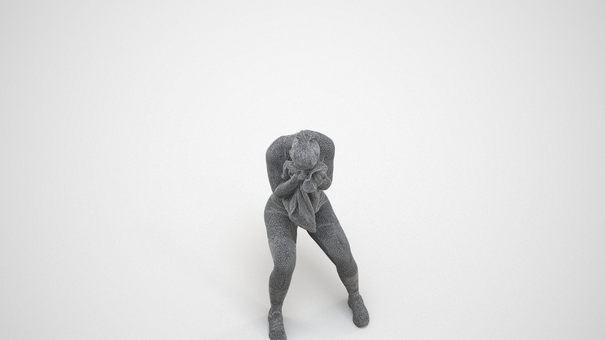 3D human model woman casual sport, photogrammetry scanned person for archviz, wireframe three-quarter view