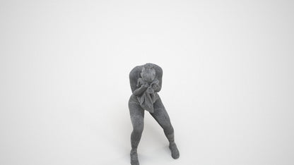 3D human model woman casual sport, photogrammetry scanned person for archviz, wireframe three-quarter view