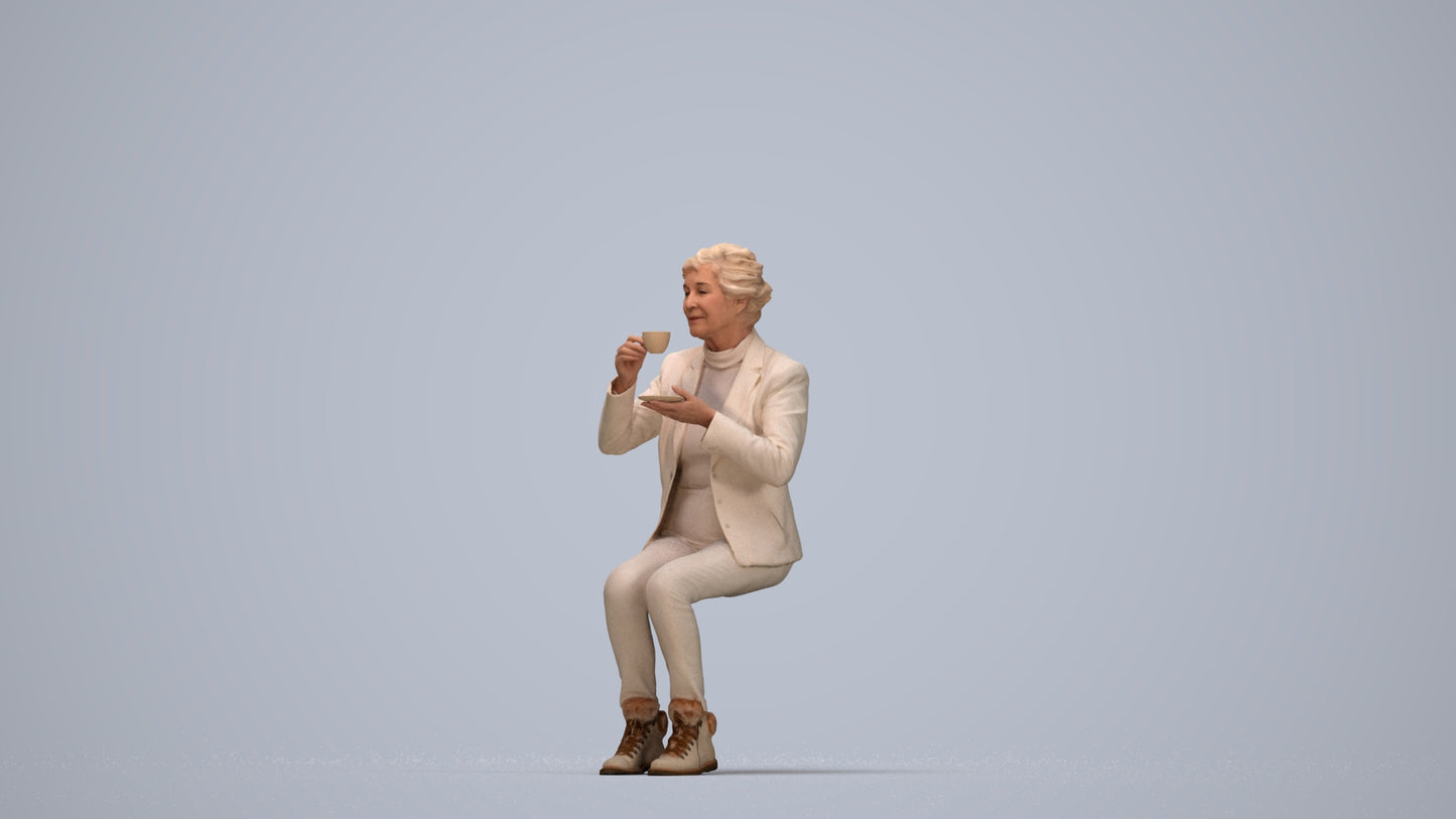realistic 3D people senior woman business sitting, render-ready for V-Ray and Corona, FBX OBJ, top-down view render