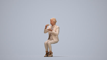 realistic 3D people senior woman business sitting, render-ready for V-Ray and Corona, FBX OBJ, top-down view render