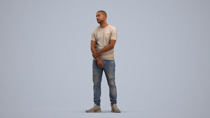 3D human model man casual standing, photogrammetry scanned person for archviz, standing pose render