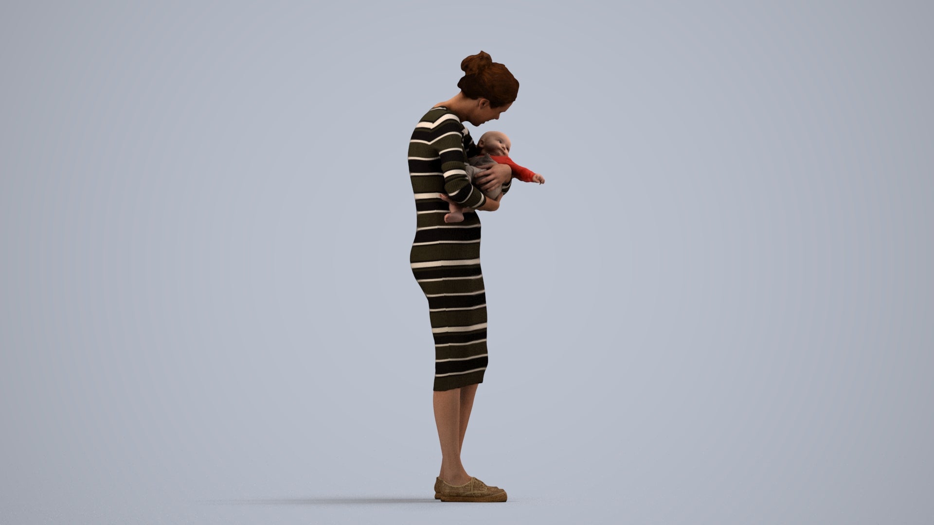 3D human model girl casual kids, photogrammetry scanned person for archviz, side view render