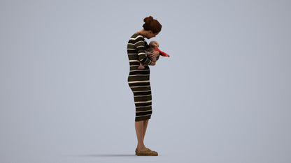 3D human model girl casual kids, photogrammetry scanned person for archviz, side view render