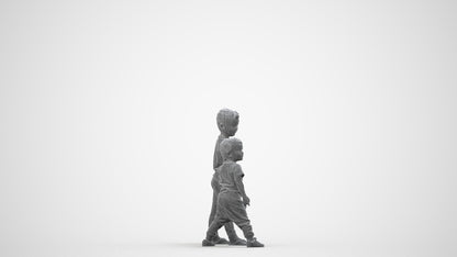 realistic 3D human boy casual kids, archviz people FBX OBJ for Blender, wireframe side view