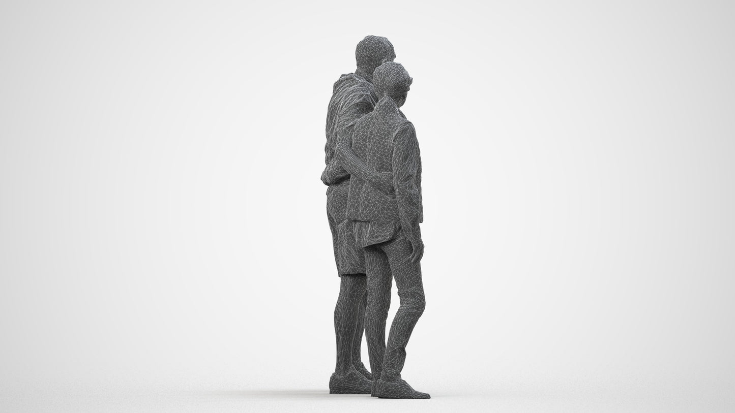 3D scanned senior woman couple casual, photorealistic archviz people for Enscape and SketchUp, wireframe side view