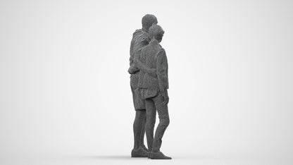3D scanned senior woman couple casual, photorealistic archviz people for Enscape and SketchUp, wireframe side view