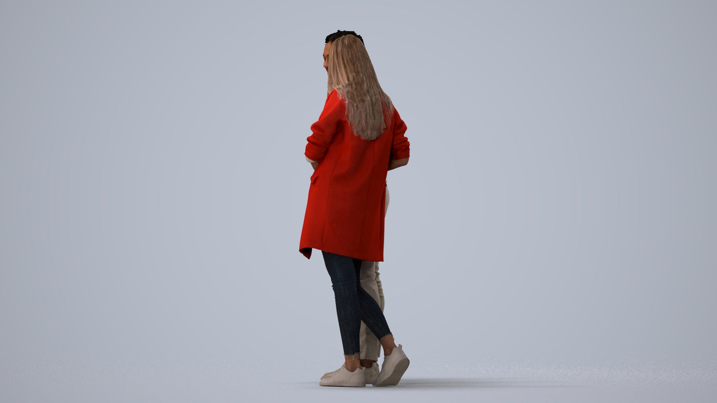 realistic 3D human man casual couple, archviz people FBX OBJ for Blender, three-quarter view render