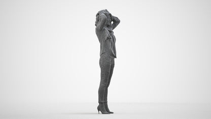 scanned 3D woman casual standing, photogrammetry people for Enscape and V-Ray, wireframe side view