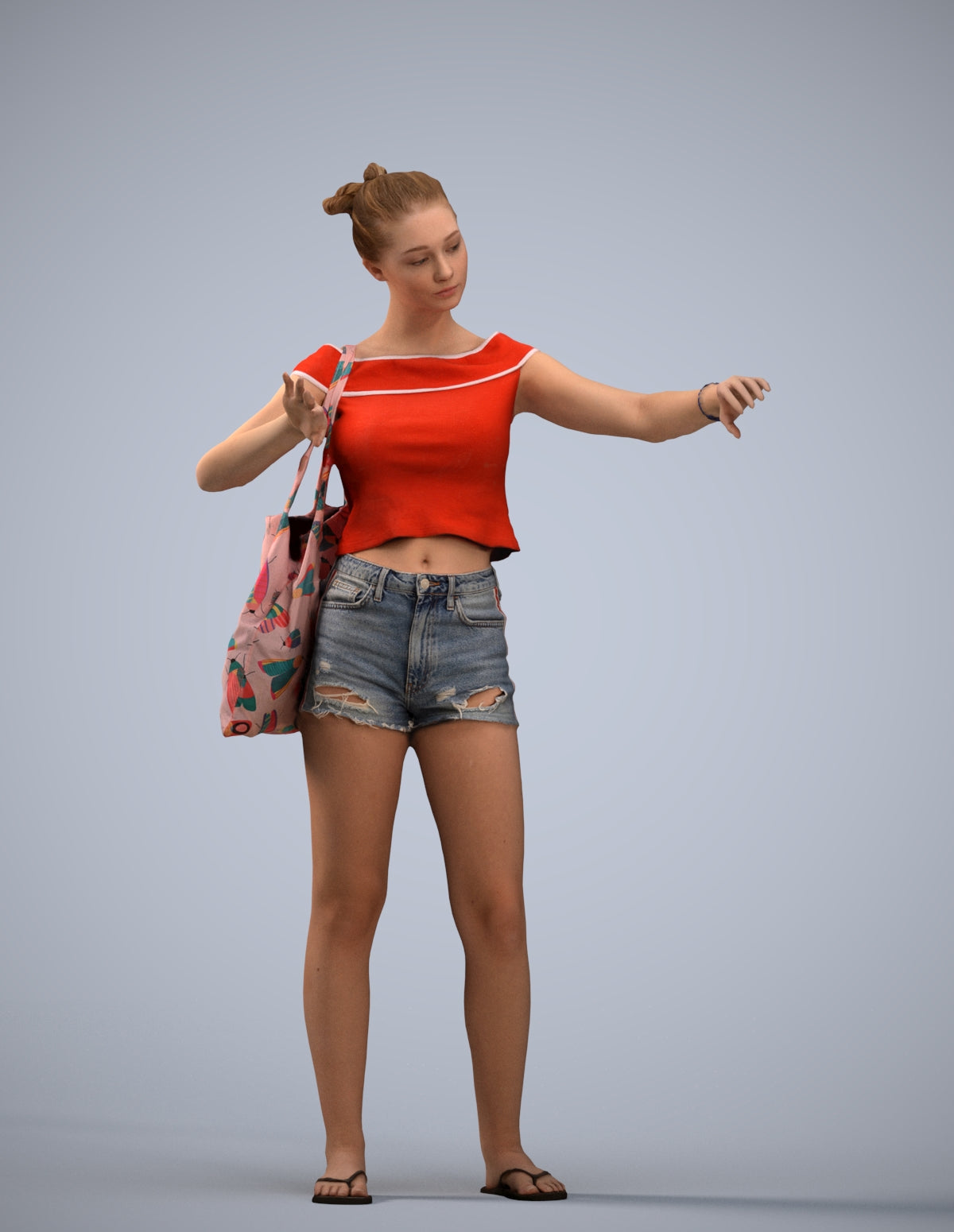 3D scanned girl standing casual, photorealistic archviz people for Enscape and SketchUp