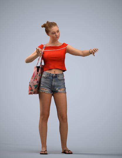 3D scanned girl standing casual, photorealistic archviz people for Enscape and SketchUp