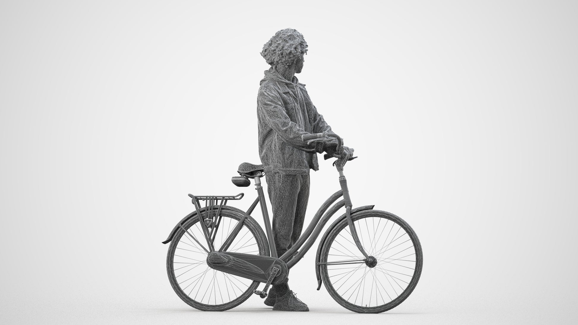 photogrammetry 3D man casual shopping, realistic human model archviz FBX, wireframe side view
