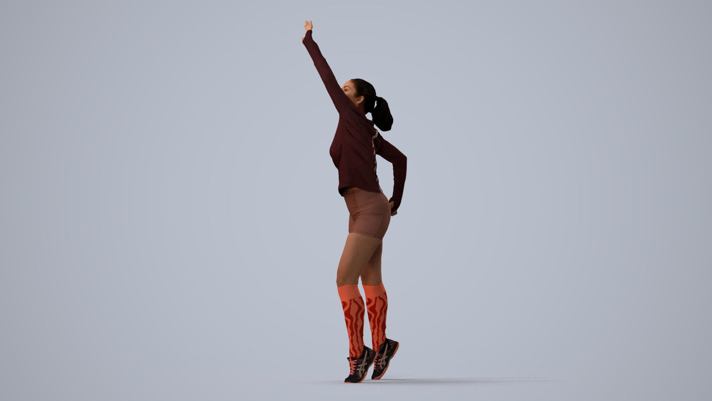 realistic 3D human woman sport, archviz people FBX OBJ for Blender, three-quarter view render