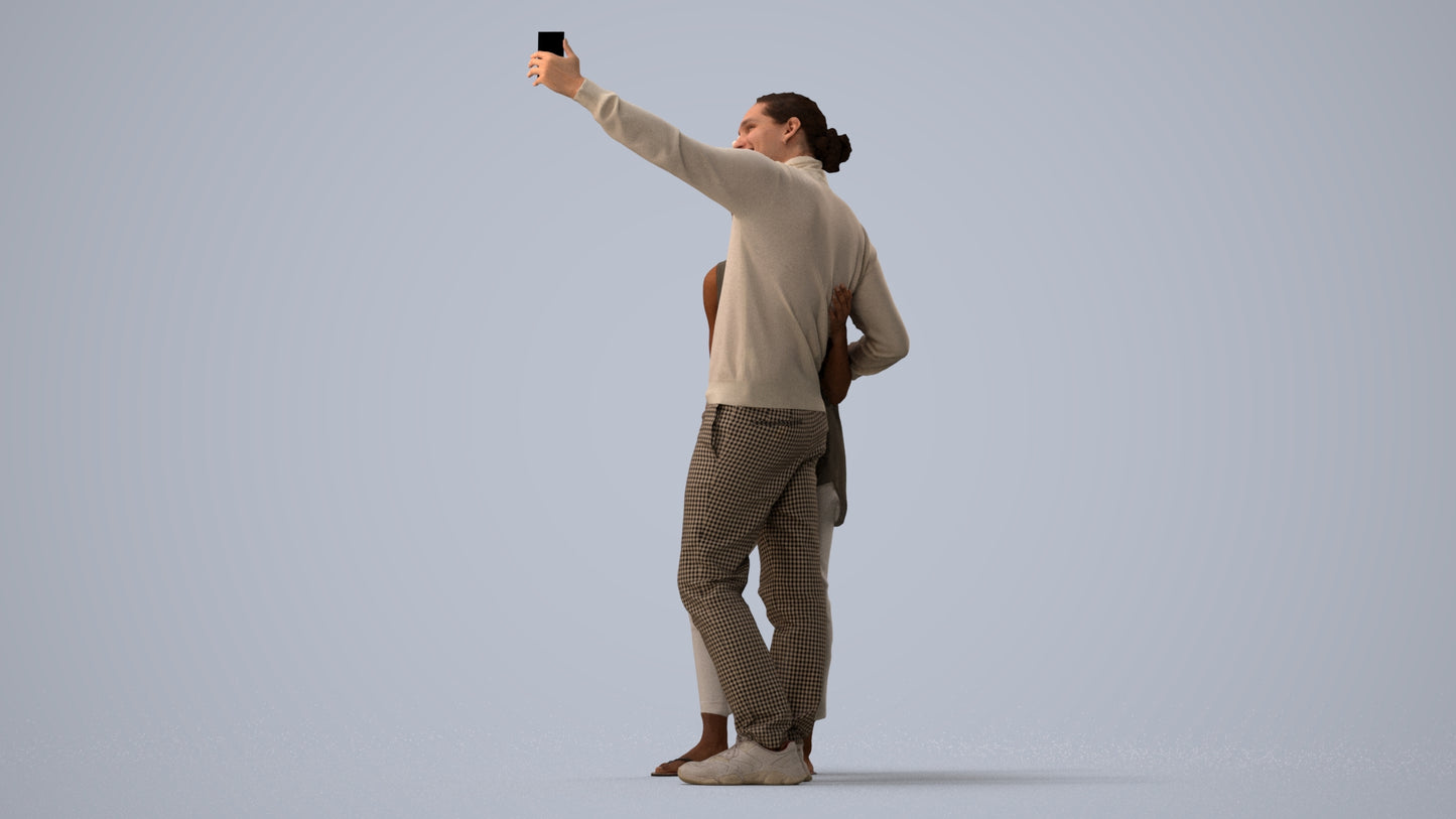 scanned 3D woman casual standing, photogrammetry people for Enscape and V-Ray, three-quarter view render