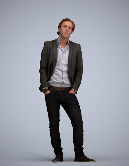 3D human model man business standing, photogrammetry scanned person for archviz