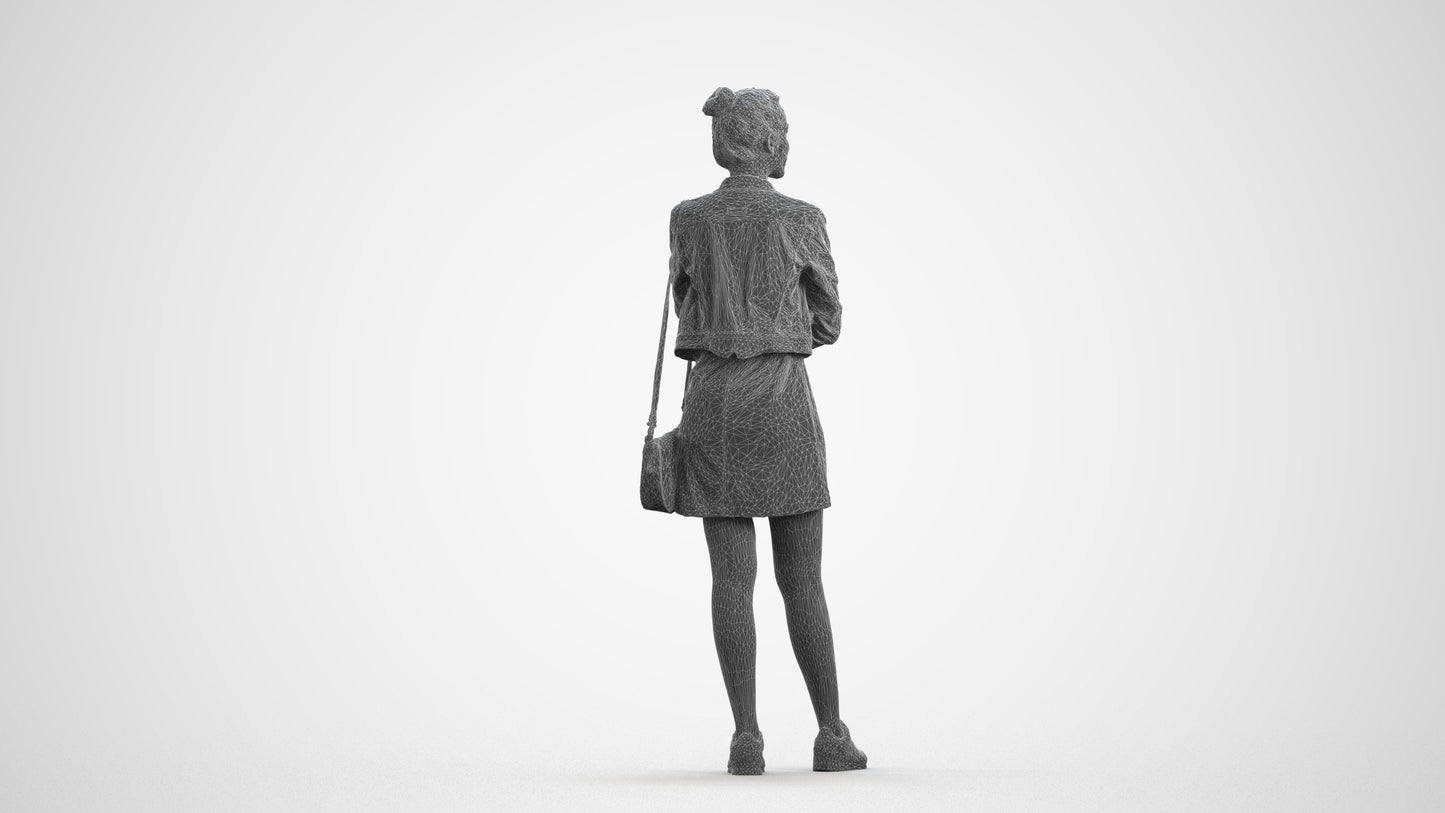 photogrammetry 3D woman casual standing, realistic human model archviz FBX, wireframe front view