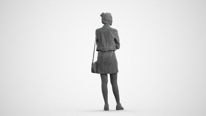 photogrammetry 3D woman casual standing, realistic human model archviz FBX, wireframe front view