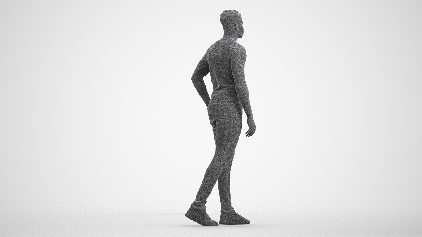 scanned 3D man casual walking, photogrammetry people for Enscape and V-Ray, wireframe front view