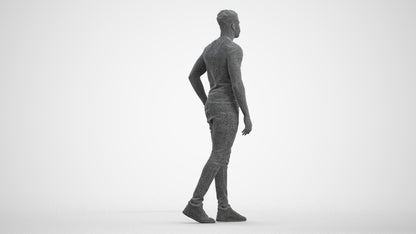 scanned 3D man casual walking, photogrammetry people for Enscape and V-Ray, wireframe front view