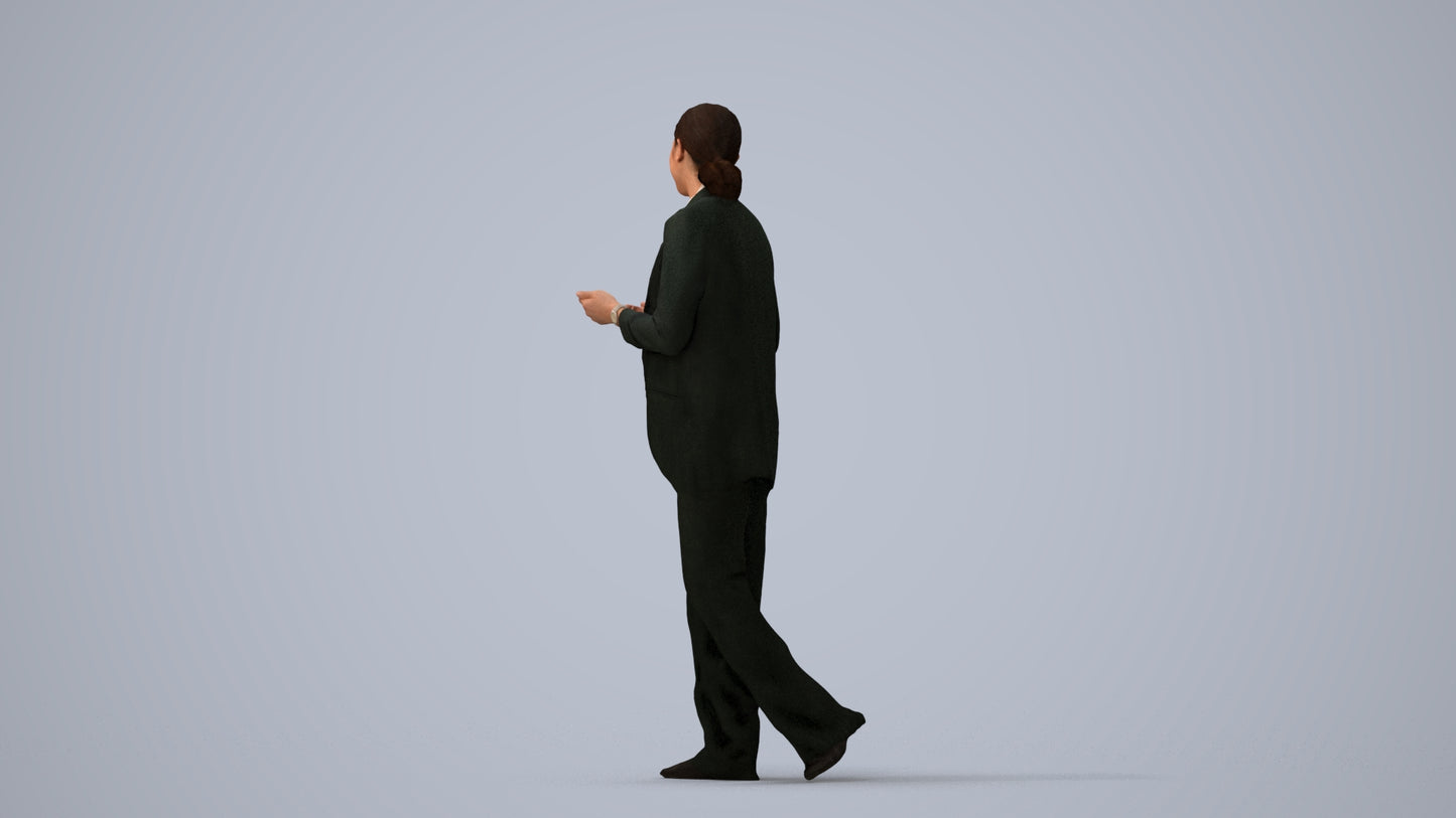 3D people model woman business walking, scanned human for 3ds Max rendering, three-quarter view render