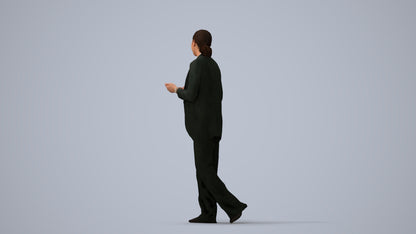 3D people model woman business walking, scanned human for 3ds Max rendering, three-quarter view render