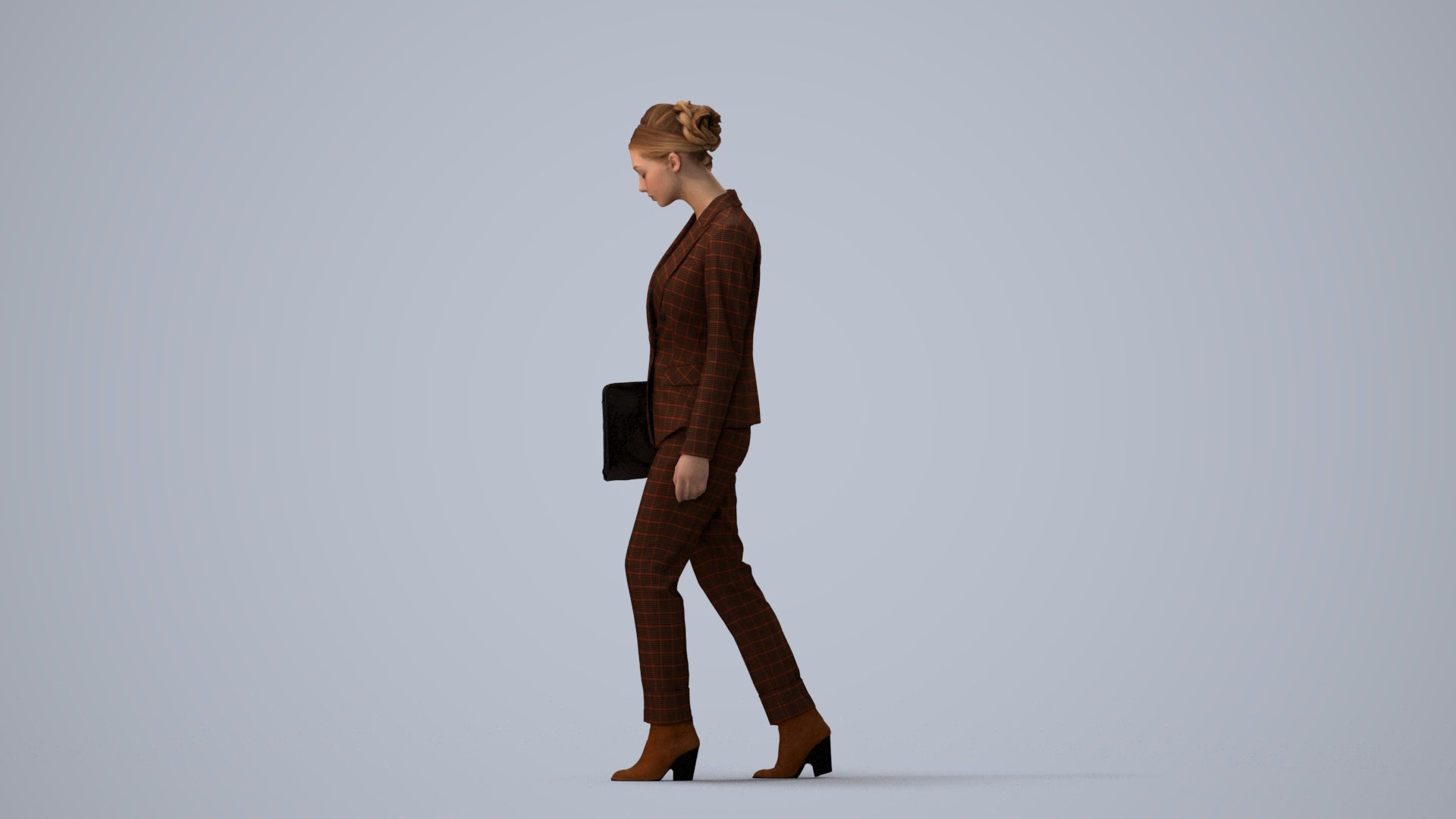 realistic 3D woman business walking, scanned archviz people for Blender and 3ds Max, three-quarter view render