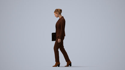 realistic 3D woman business walking, scanned archviz people for Blender and 3ds Max, three-quarter view render
