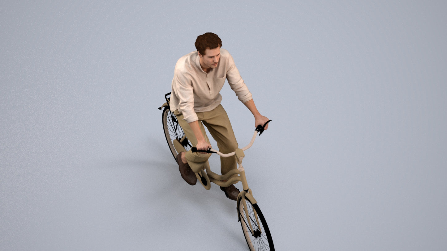 3D scanned man cycling casual, photorealistic archviz people for Enscape and SketchUp, back view render
