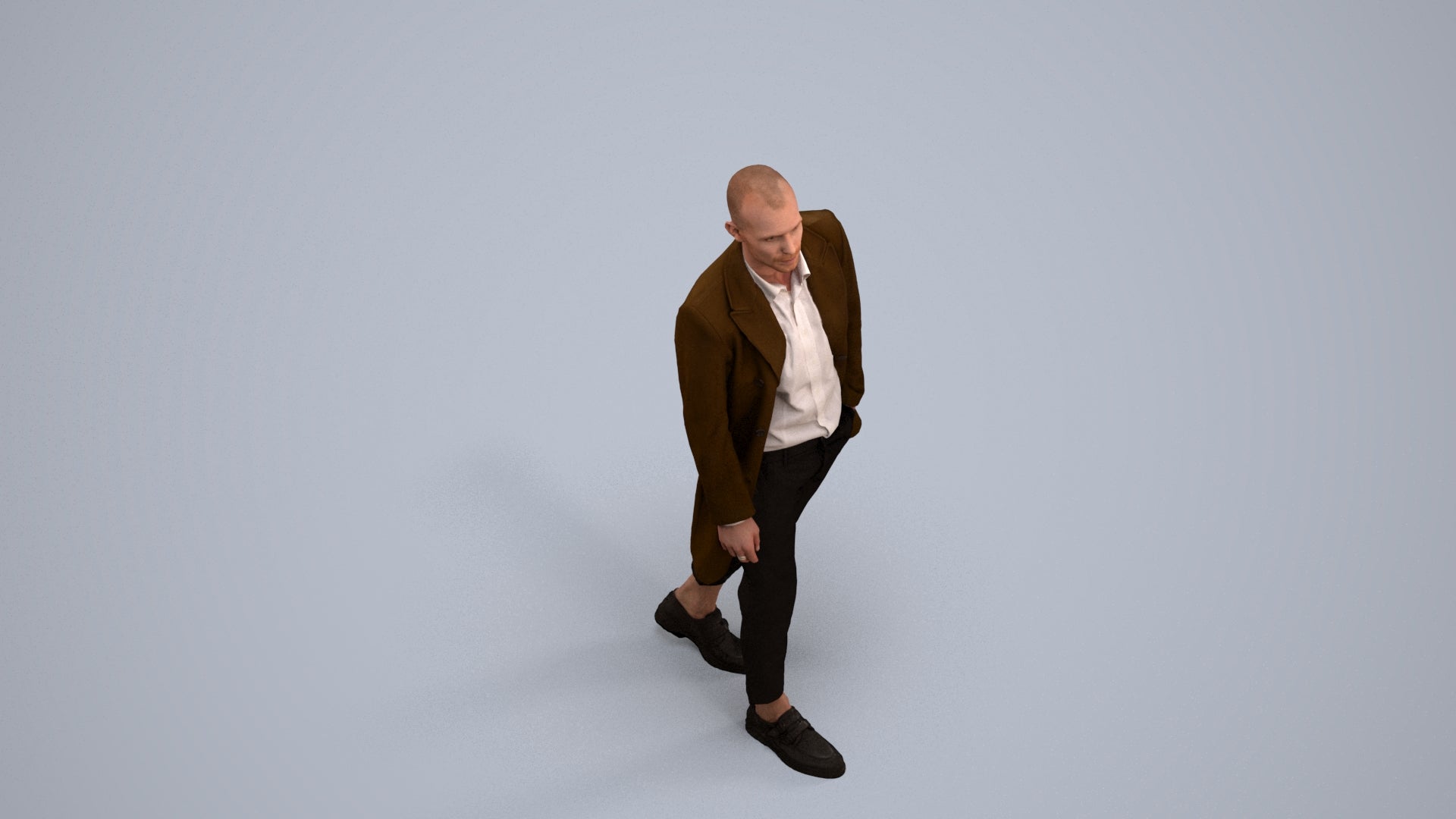 photogrammetry 3D man business walking, realistic human model archviz FBX, back view render