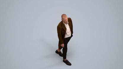photogrammetry 3D man business walking, realistic human model archviz FBX, back view render