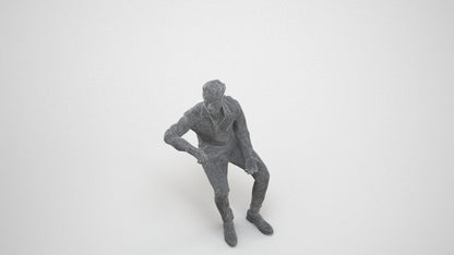 realistic 3D man business sitting, scanned archviz people for Blender and 3ds Max, wireframe three-quarter view
