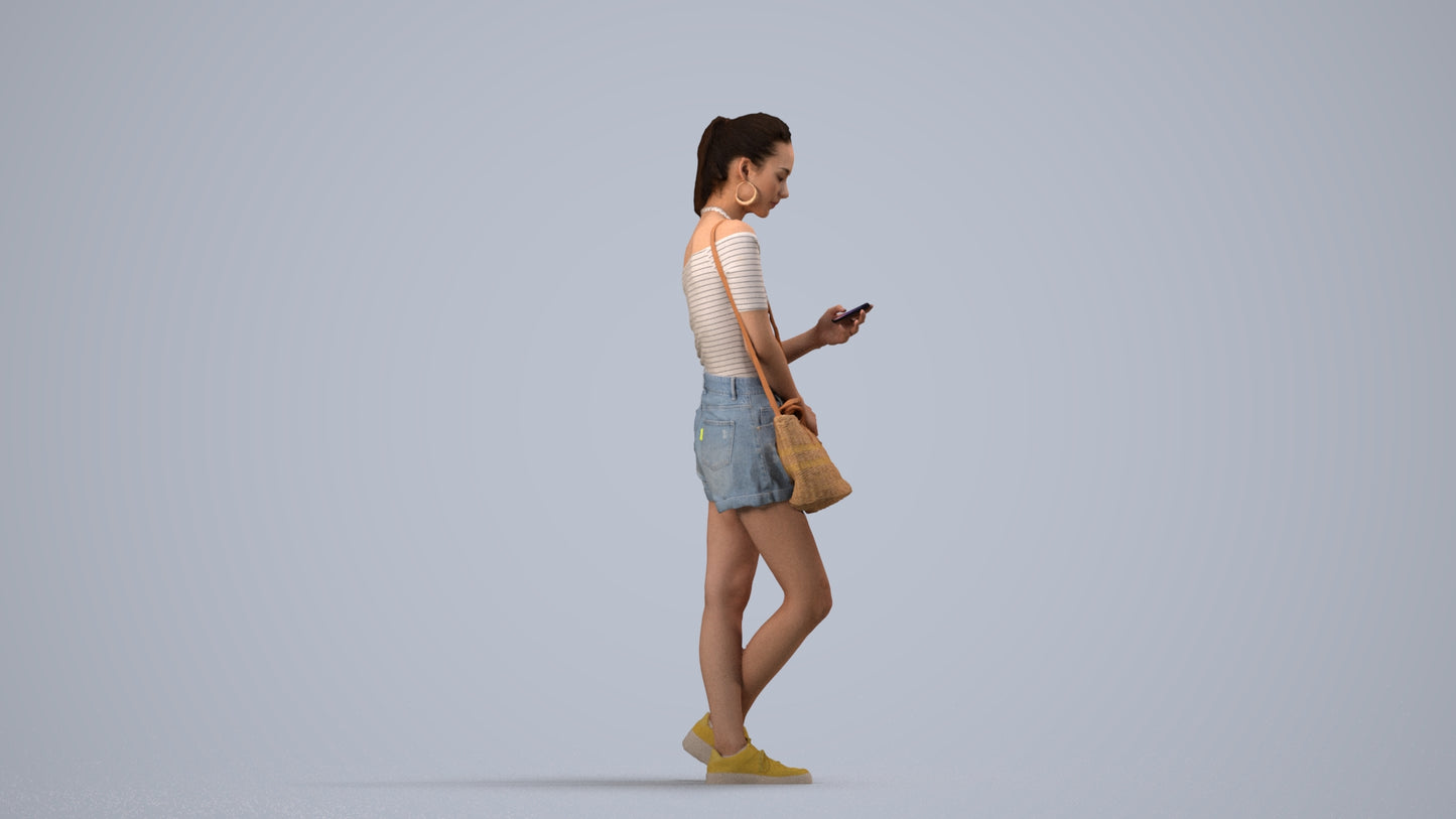 photogrammetry 3D woman casual standing, realistic human model archviz FBX, side view render