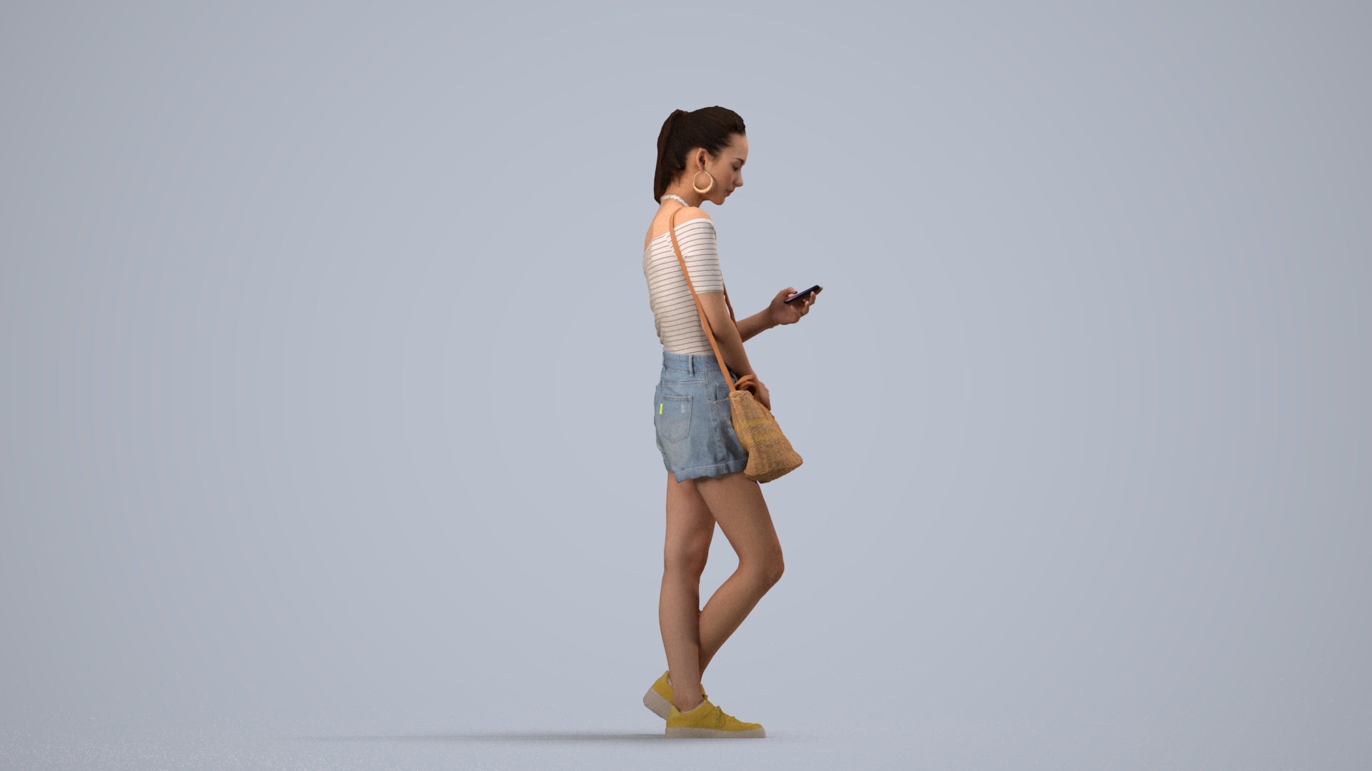 photogrammetry 3D woman casual standing, realistic human model archviz FBX, side view render