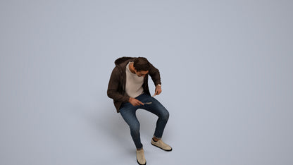 realistic 3D man casual sitting, scanned archviz people for Blender and 3ds Max, back view render