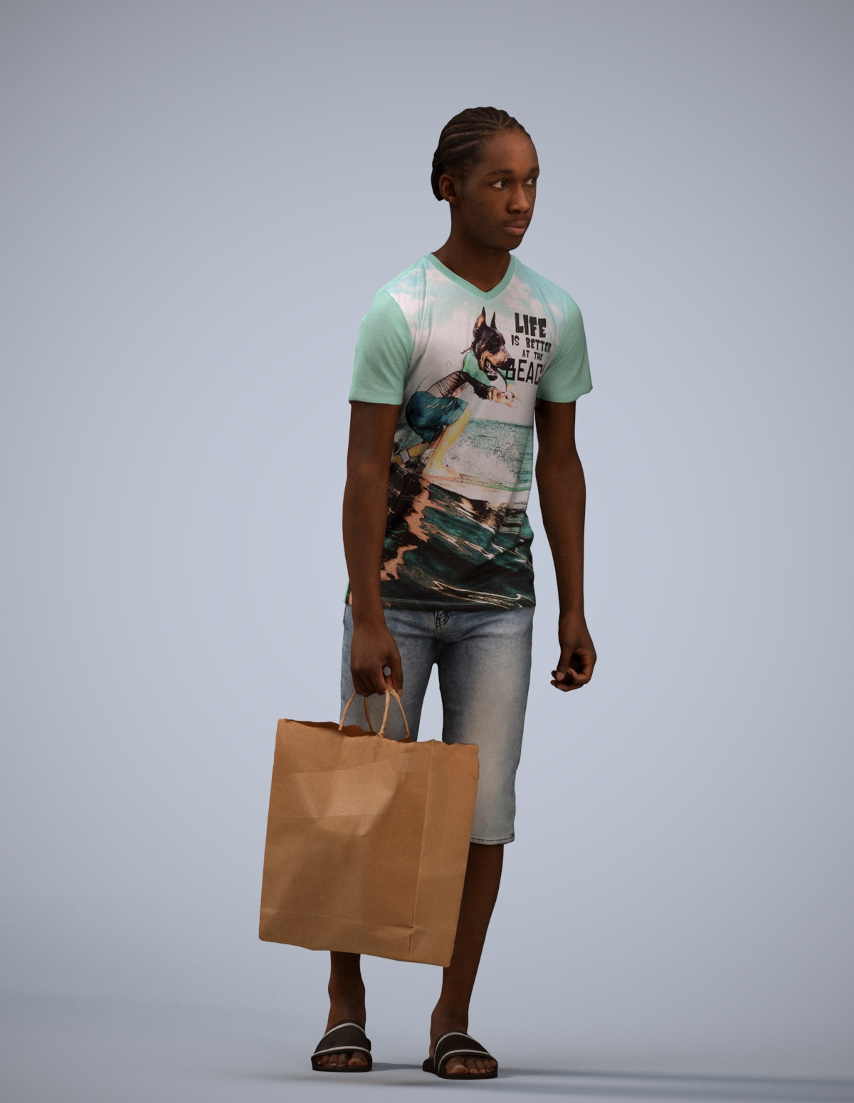 3D scanned boy shopping casual, photorealistic archviz people for Enscape and SketchUp