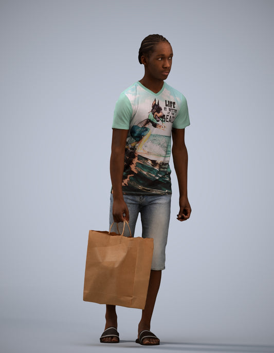 3D scanned boy shopping casual, photorealistic archviz people for Enscape and SketchUp