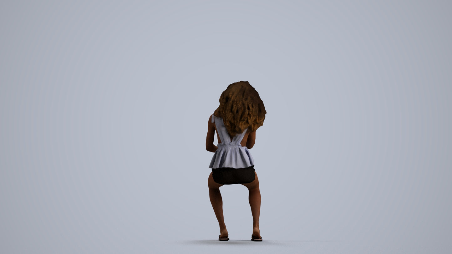 scanned 3D woman casual sitting, photogrammetry people for Enscape and V-Ray, front view render