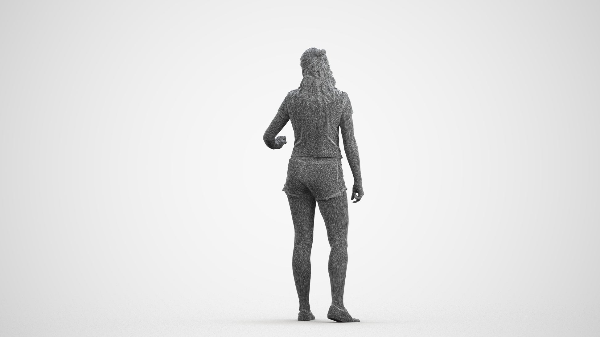 photogrammetry 3D girl casual door, realistic human model archviz FBX, wireframe front view
