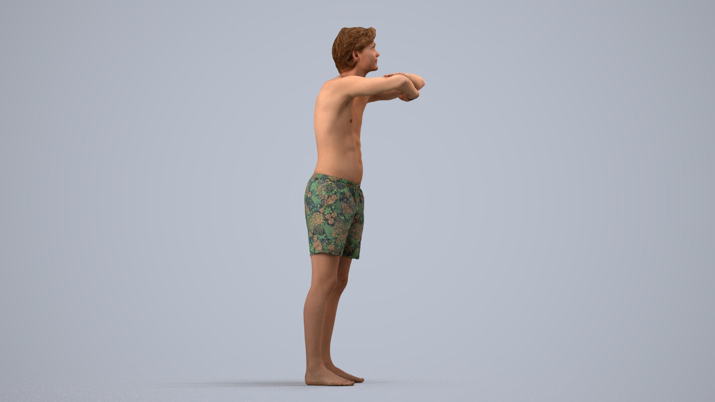 realistic 3D man pool, scanned archviz people for Blender and 3ds Max, side view render