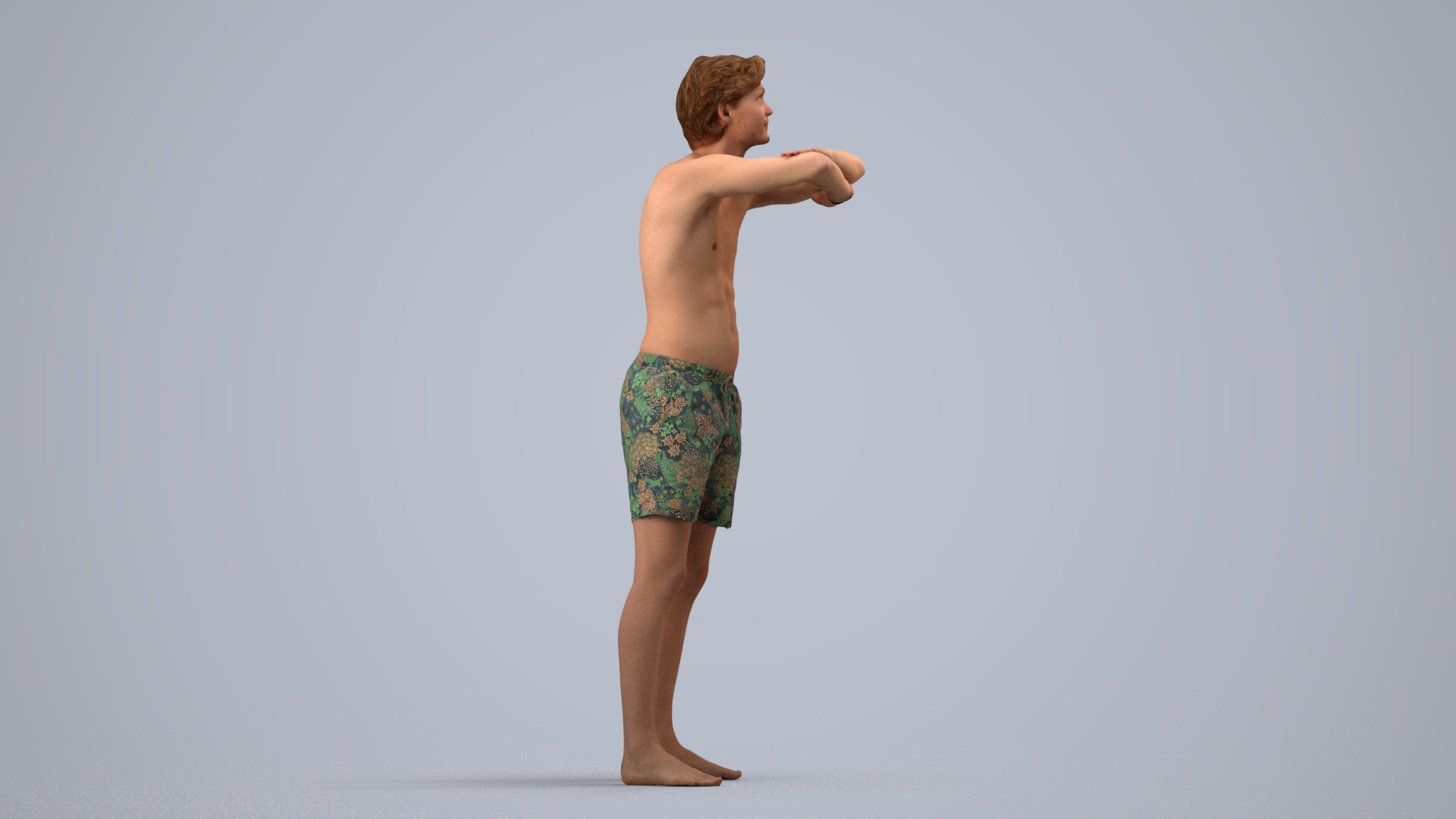 realistic 3D man pool, scanned archviz people for Blender and 3ds Max, side view render