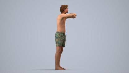 realistic 3D man pool, scanned archviz people for Blender and 3ds Max, side view render