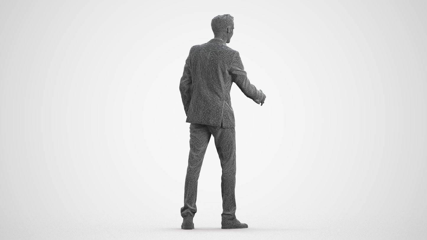 realistic 3D human man business, archviz people FBX OBJ for Blender, wireframe front view